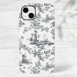 Coque Case-Mate iPhone Vintage Anglais Floral Toile de Jouy-Grey<br><div class="desc">Belle toile de jouy sans soudure motif adaptée d'un modèle anglais gravé par John Munns vers 1770 avec ruines classiques,  port maritime,  berger et guirlandes florales. Gris sur arrière - plan blanc.</div>
