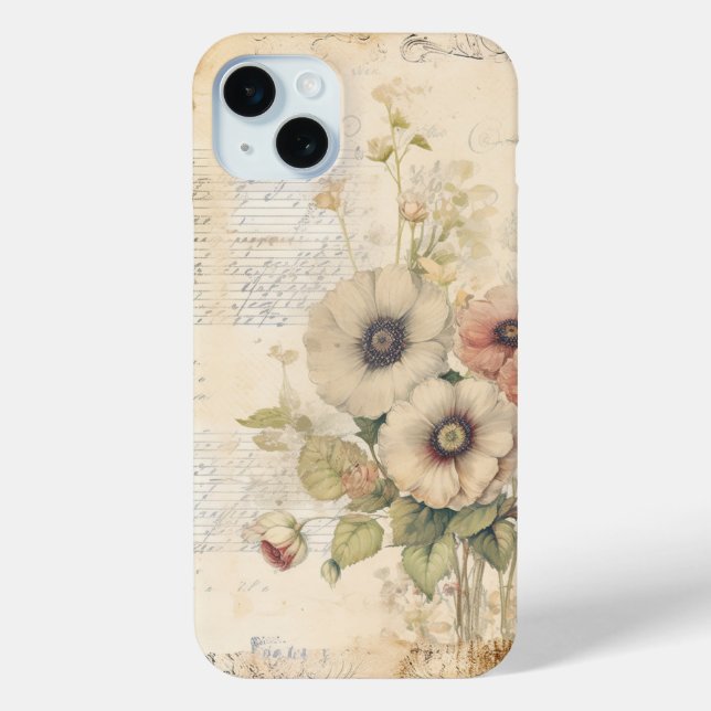 Coques Case-Mate iPhone Vintage Antique Flowers Floral Junk Journal  (Verso)