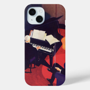 Coque Pour iPhone 15 Vintage Art Déco Music Lounge Piano Player Pianist
