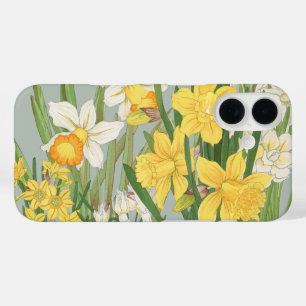 Coque Pour iPhone 16 Vintage Art Floral Daffodile Japonais Vert Sauge