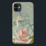 Case-Mate iPhone Case Vintage Beach Vélo Rustique Bois rose rose rose<br><div class="desc">Un style vintage et amusant,  créé avec de nouveaux oeuvres de l'artiste de renommée internationale Audrey Jeanne Roberts.  Un arrière - plan en bois gris en détresse avec un vélo de plage de l'ère victorienne avec rose de style antique rose vif et papillon bleu.  Droit d'auteur .</div>