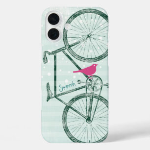 Coques iPhone 16 Plus Vintage Bird Emerald Green Bike Motif