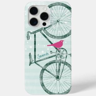 Coque iPhone 15 Pro Max Vintage Bird Emerald Green Bike Motif