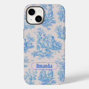 Coque Case-Mate iPhone Vintage bleu turquoise toile jouy monogramme
