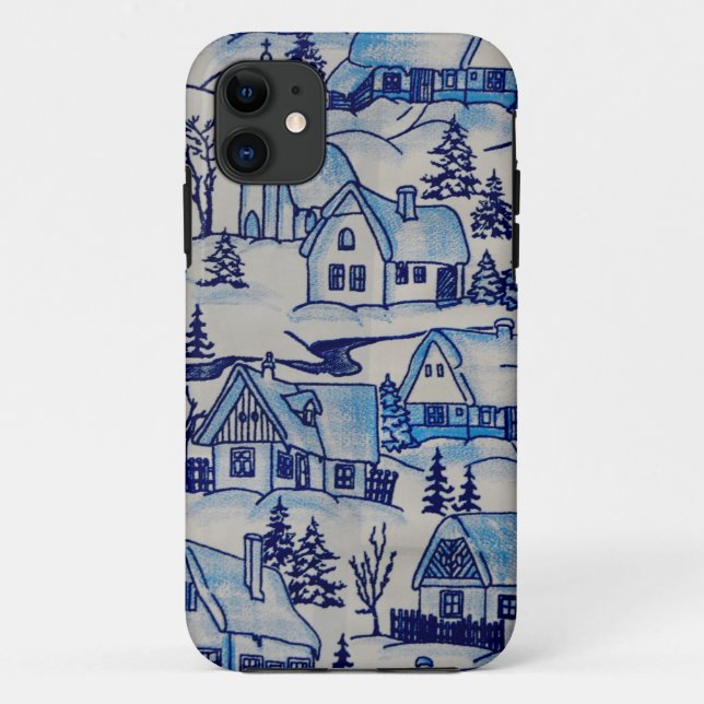 Coques Case-Mate iPhone Vintage Blue Christmas Village (Dos)