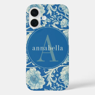 Coque Pour iPhone 16 Vintage Blue William Morris Tapisserie Monogramme