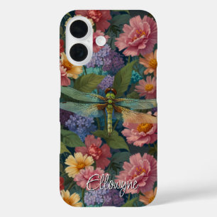 Coque Pour iPhone 16 Vintage bohème chic floral pastel jardin libellule
