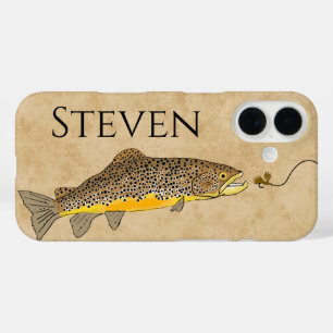 Coque Pour iPhone 16 Vintage Brown Truite Nom de pêche Téléphone Case