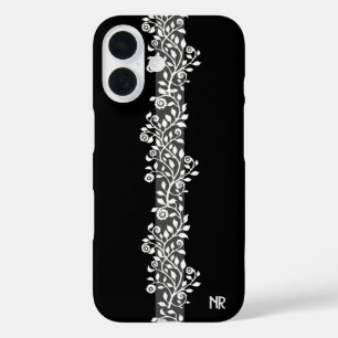 Coque Pour iPhone 16 Vintage Chic Floral Élégant Gothique Noir Monogram