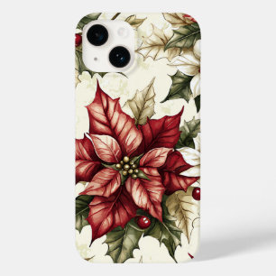 Coque Case-Mate iPhone Vintage Crème Étoile de Noël Rouge Holly Noël