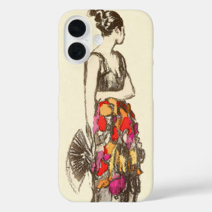 Coque Pour iPhone 16 Vintage dame de mode avec une robe de printemps