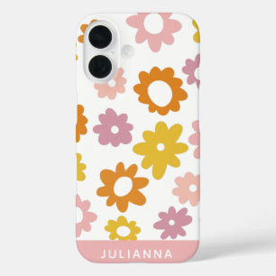 Coque Pour iPhone 16 Vintage des années 1970 Motif de fleurs rose perso