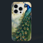 Coque Case-Mate iPhone Vintage Elégant Peacock Feathers Art Nouveau Nom<br><div class="desc">Vintage Elégant Peacock Plumes Baroque Rococo design. Exquise oeuvre de style Art nouveau d'un Peacock élégant avec queue pleine et une prairie forestière dans l'arrière - plan.</div>