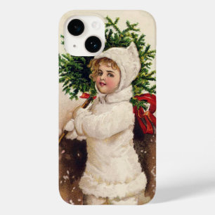 Coque Case-Mate iPhone Vintage fille avec arbre de Noël, Ellen Clapsaddle