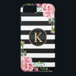 Etui iPhone Case-Mate Vintage Floral Monogramme noir blanc rayé<br><div class="desc">Décorez votre iPhone en style avec ce &quot personnalisé ; Monogramme Vintage Floral noir blanc striped&quot ; coque unique ! Vous pouvez le customiser avec votre nom ou votre texte sur cette conception. Si vous avez besoin d'une personnalisation plus poussée, cliquez sur le bouton &quot ; Personnaliser it&quot ; et...</div>