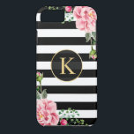 Etui iPhone Case-Mate Vintage Floral Monogramme noir blanc rayé<br><div class="desc">Décorez votre iPhone en style avec ce &quot personnalisé ; Monogramme Vintage Floral noir blanc striped&quot ; coque unique ! Vous pouvez le customiser avec votre nom ou votre texte sur cette conception. Si vous avez besoin d'une personnalisation plus poussée, cliquez sur le bouton &quot ; Personnaliser it&quot ; et...</div>
