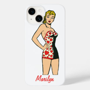 Coque Pour iPhone 14 Vintage Glamour Girl, Blonde Bombshell Lingerie