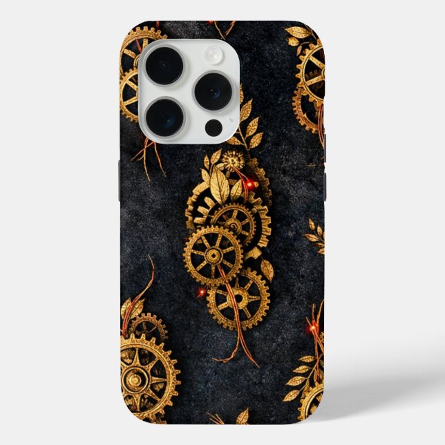 Coques Case-Mate iPhone Vintage Gold Gears & Red Neon Mythic Cyberpunk  (Verso)