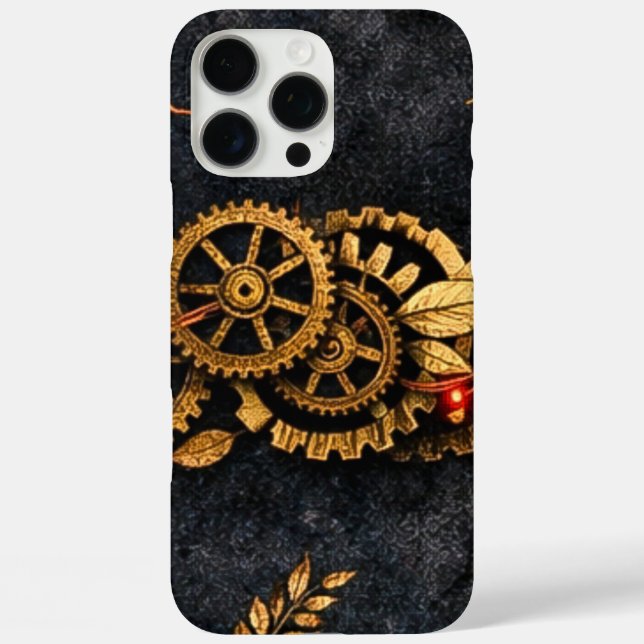 Coques Case-Mate iPhone Vintage Gold Gears & Red Neon Mythic Cyberpunk  (Verso)