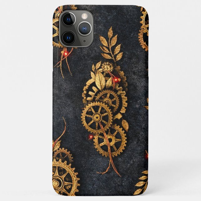 Coques Case-Mate iPhone Vintage Gold Gears & Red Neon Mythic Cyberpunk  (Dos)