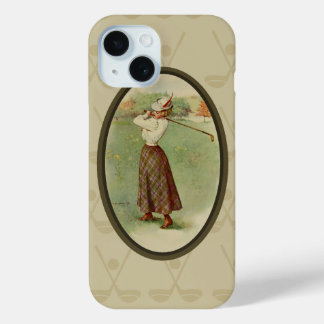 Coque Pour iPhone 15 Vintage Golfing Lady Art (trois)
