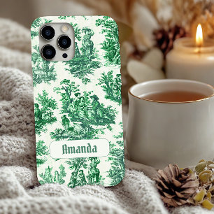Coque Case-Mate iPhone Vintage Green Toile Jouy Floral Monogramme Françai