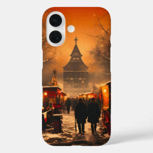 Coque Pour iPhone 16 Vintage hiver Snowy Marché de Noël