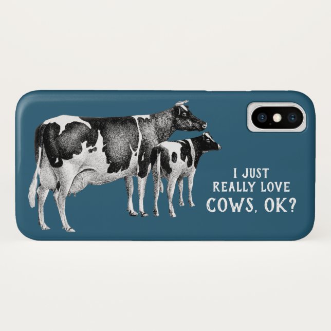 Coques Case-Mate iPhone Vintage J'Aime Vraiment Les Vaches | Texte blanc (Dos (Horizontal))
