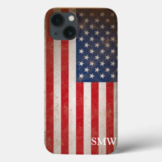 Etui iPhone 13 Vintage Look Monogramme USA Patriotique Drapeau De