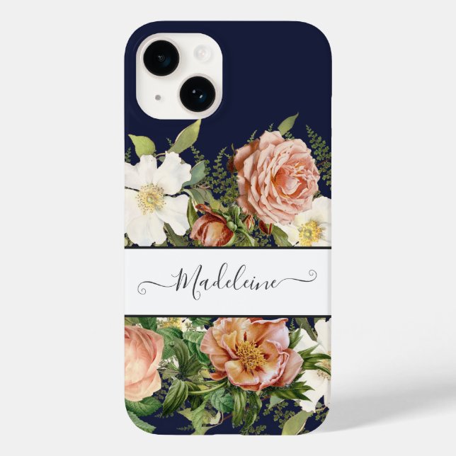 Coques Case-Mate iPhone Vintage Marine rose n blanc Floral avec de jolies  (Verso)