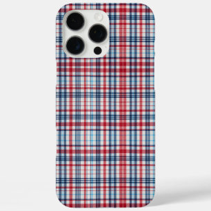 Coque iPhone 16 Pro Max Vintage, motif carreaux rouge blanc bleu