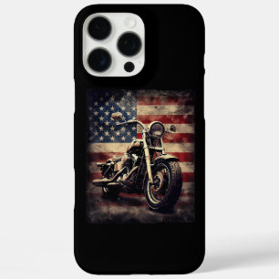 Coque iPhone 16 Pro Max Vintage Motorcycle USA Drapeau Retro Biker América
