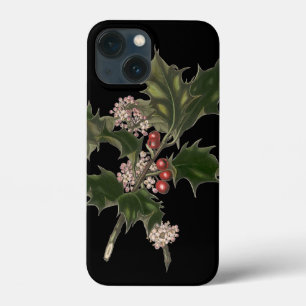 iPhone 13 Mini Case Vintage Noël, Green Holly Plante avec baies