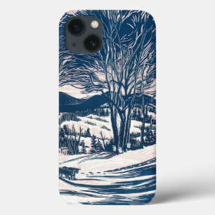 iPhone 13 Case Vintage Noël, Paysage de la montagne de neige d'hi