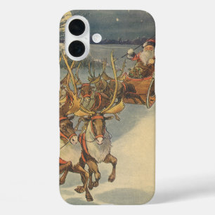 Coques iPhone 16 Plus Vintage Noël Père Noël Sleigh avec Reindeer