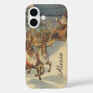 Coques iPhone 16 Vintage Noël Père Noël Sleigh avec Reindeer