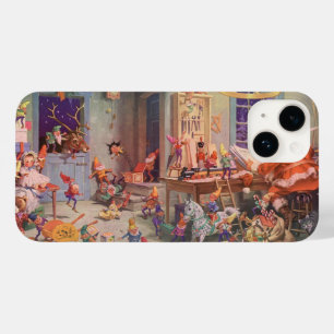 Coque Pour iPhone 14 Vintage Noël, Santa Claus avec Elves Atelier