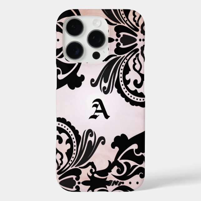 Coques Case-Mate iPhone Vintage noir rose Damas (Verso)