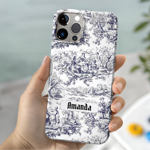 Coque Case-Mate iPhone Vintage Noir Toile de Jouy Florale Monogramme