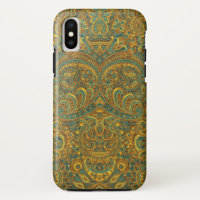 Vintage Paisley Motif Brown 7 tons verts