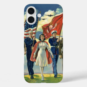 Coques iPhone 16 Plus Vintage Patriotique, Fiers Héros du personnel mili