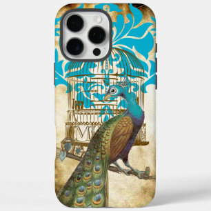 Coque iPhone 16 Pro Max Vintage Peacock Birdcage Damas