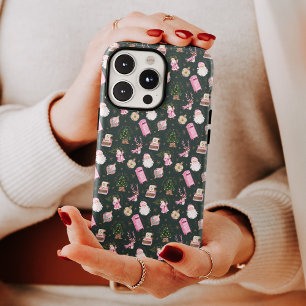 Coque Case-Mate iPhone Vintage Père Noël Retro rose Noël Monogramme perso