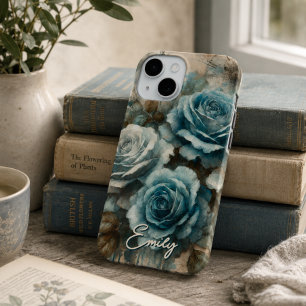 Coque Case-Mate iPhone Vintage personnalisé Shabby Chic Pastel Blue Rose