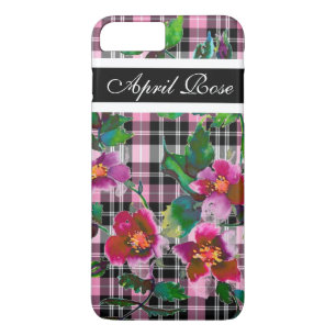 Coque Case-Mate Pour iPhone Vintage rose noir/rose plaid monogrammé