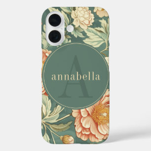 Coque Pour iPhone 16 Vintage Sage Floral William Morris Monogramme