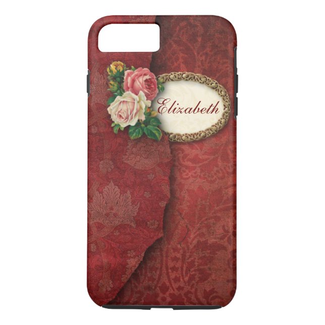 Coques Case-Mate iPhone Vintage Torn Red Damask et Roses Personnalisé (Dos)