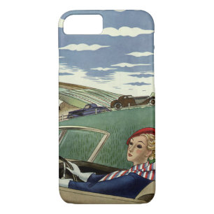 Coque iPhone 7 Vintage voyage, Elegant Woman en voiture convertib