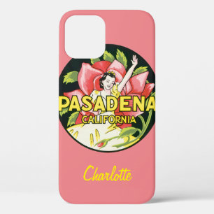 Coque iPhone 12 Vintage voyage, Pasadena Californie, Dame et Rose