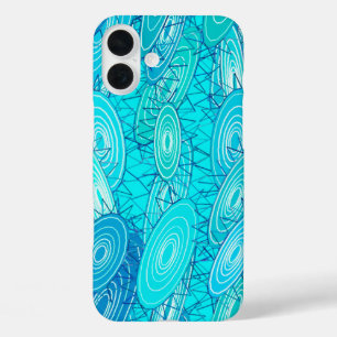 Coque Pour iPhone 16 Plus "Vinyl Blues" abstrait - turquoise, bleu, blanc